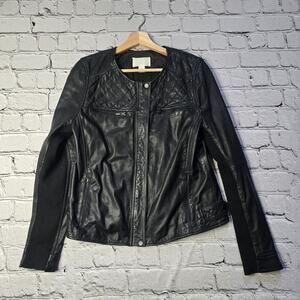 Caslon Leather Black Full Zip Soft Shell Fabric Accent Moto Jacket Size Medium